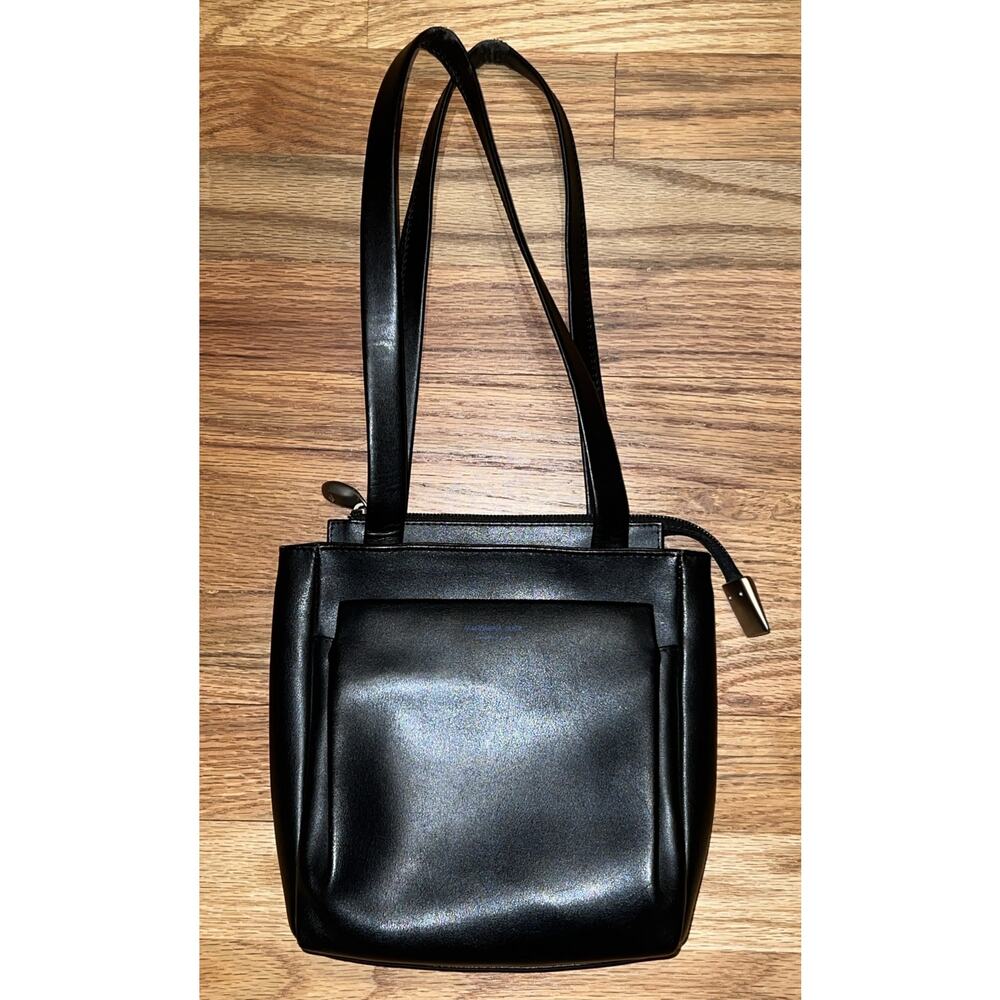 Vintage Mandarina Duck Black Leather Handbag Shoulder Bag Made In Italy